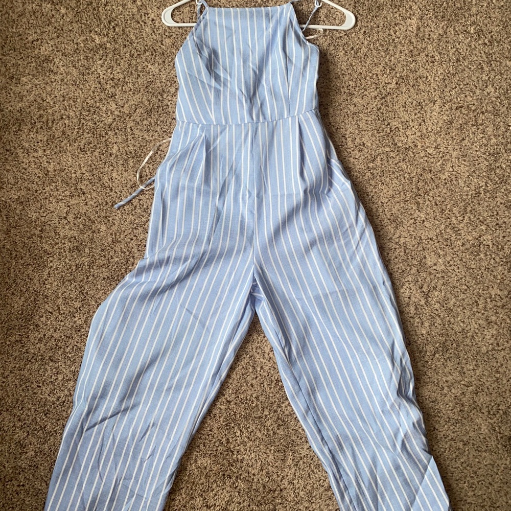 Bow back stripe jumpsuit